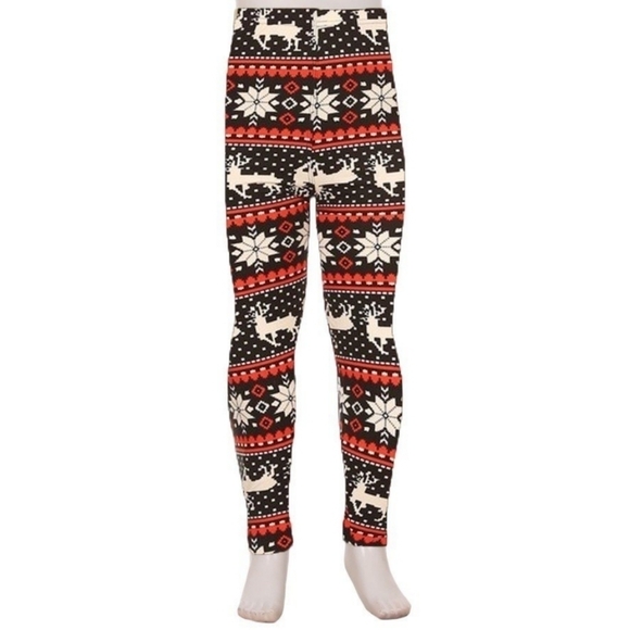 Leggings Kid's Reindeer Snowflake Fair Isle print Knit  Leggings Size S/M 4/8 - Picture 1 of 5